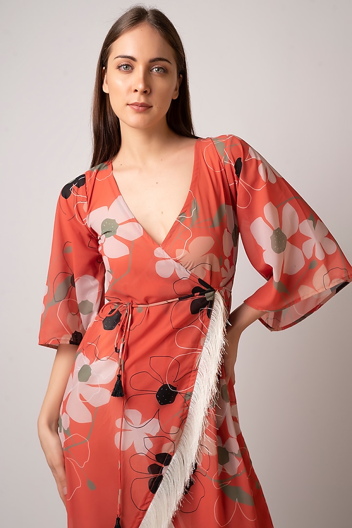 Orange Georgette Floral Printed & Embellished Summer Dress by House of Varada at Pernia's Pop Up Shop