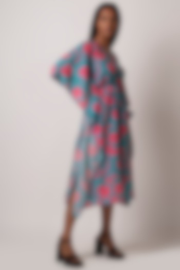 Blue Muslin Floral Printed Kaftan Summer Dress by House of Varada at Pernia's Pop Up Shop