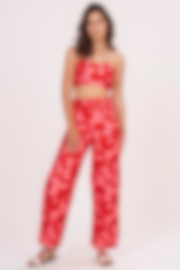 Red & Pink Cotton Satin Printed Co-Ord Set by House of Varada at Pernia's Pop Up Shop