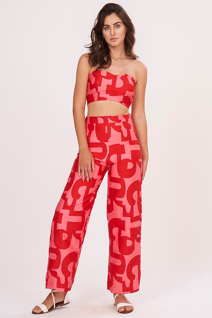 Red & Pink Cotton Satin Printed Co-Ord Set by House of Varada at Pernia's Pop Up Shop