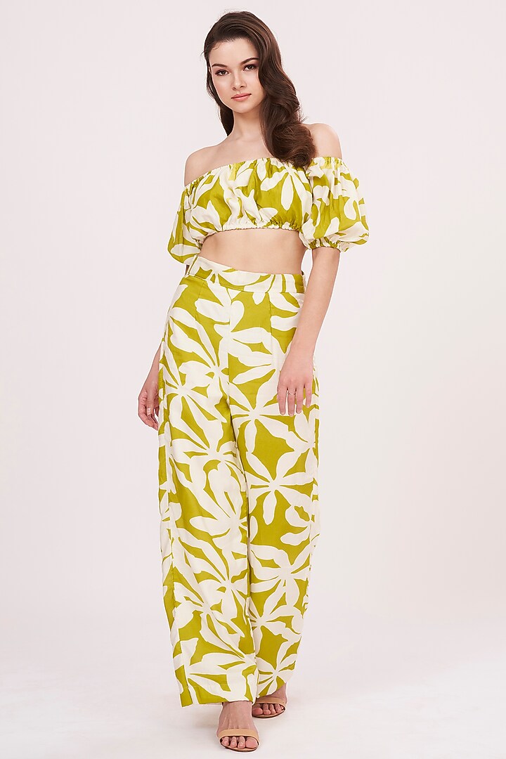 Olive Green & White Muslin Printed Co-Ord Set by House of Varada at Pernia's Pop Up Shop