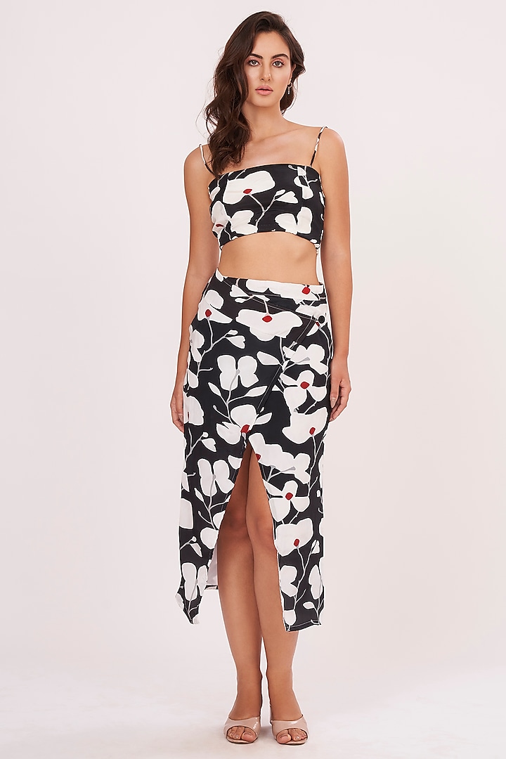 Black Muslin Floral Printed Skirt Set Design by House of Varada at