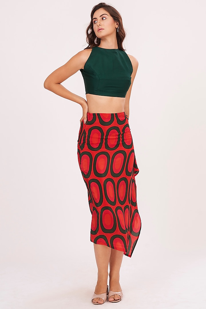 Dark Orange Crepe Printed Skirt Set by House of Varada at Pernia's Pop Up Shop