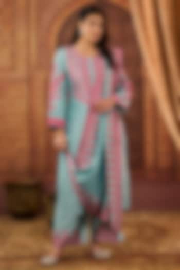 Multi-Colored Dhaka Silk Aari Work Kurta Set by VAGA FASHIONS at Pernia's Pop Up Shop