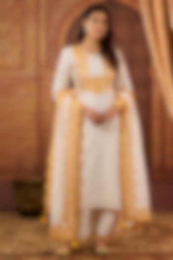 Ivory Dhaka Silk Resham Sequins Work Kurta Set by VAGA FASHIONS at Pernia's Pop Up Shop