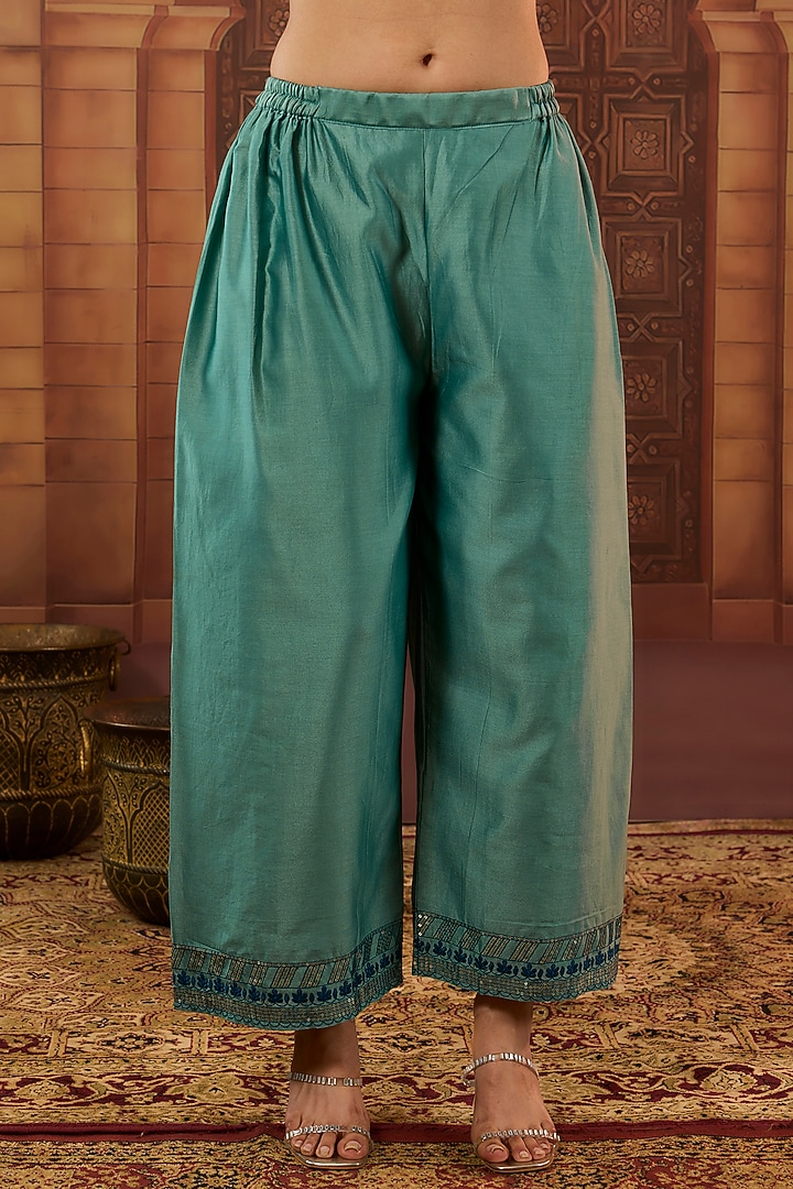Green Dhaka Silk Resham Sequins Work Kurta Set by VAGA FASHIONS at Pernia's Pop Up Shop