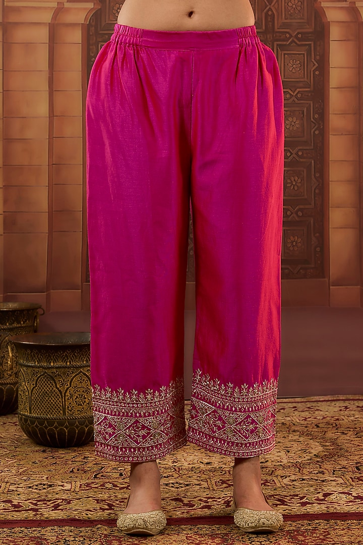 Mehendi Green Dhaka Silk Zari Patra Work Kurta Set by VAGA FASHIONS at Pernia's Pop Up Shop