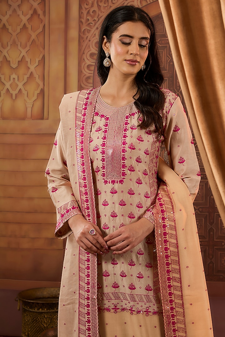 Multi-Colored Dhaka Silk Resham Sequins Work Kurta Set by VAGA FASHIONS at Pernia's Pop Up Shop