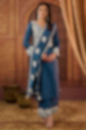 Blue Dhaka Silk Resham Badla Work Kurta Set by VAGA FASHIONS at Pernia's Pop Up Shop