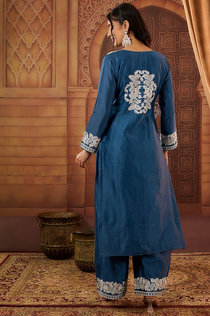 Blue Dhaka Silk Resham Badla Work Kurta Set by VAGA FASHIONS at Pernia's Pop Up Shop