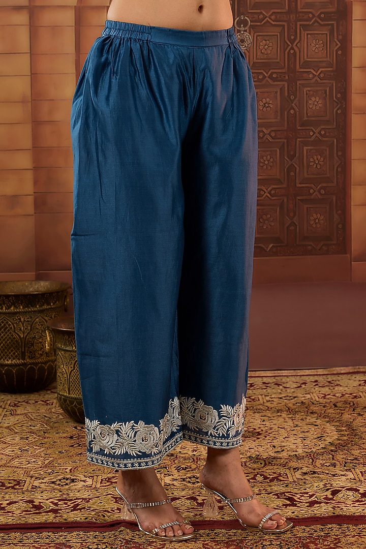 Blue Dhaka Silk Resham Badla Work Kurta Set by VAGA FASHIONS at Pernia's Pop Up Shop