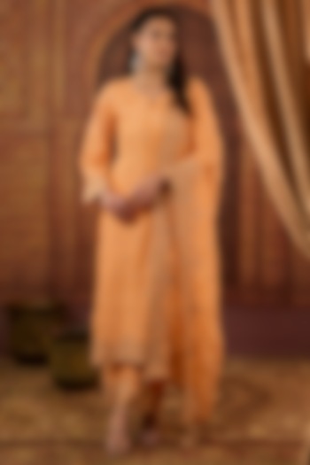 Orange Dhaka Silk Sequins Badla Work Kurta Set by VAGA FASHIONS at Pernia's Pop Up Shop