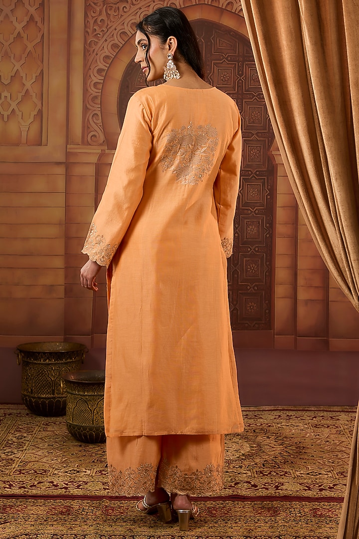 Orange Dhaka Silk Sequins Badla Work Kurta Set by VAGA FASHIONS at Pernia's Pop Up Shop