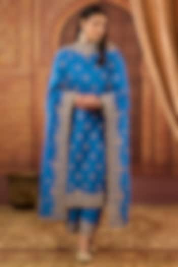 Blue Dhaka Silk Sequins Badla Work Kurta Set by VAGA FASHIONS at Pernia's Pop Up Shop