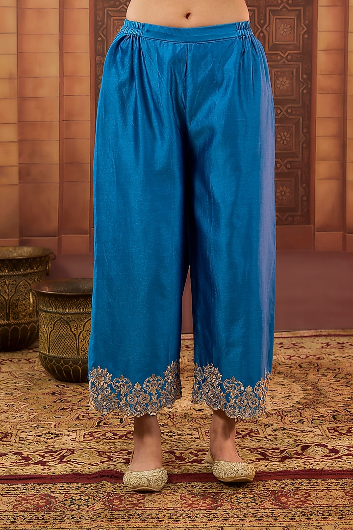Blue Dhaka Silk Sequins Badla Work Kurta Set by VAGA FASHIONS at Pernia's Pop Up Shop