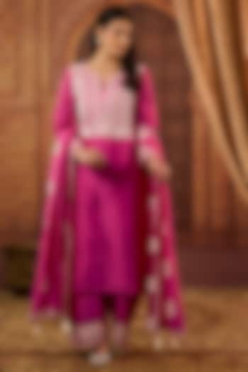 Pink Dhaka Silk Resham Badla Work Kurta Set by VAGA FASHIONS at Pernia's Pop Up Shop
