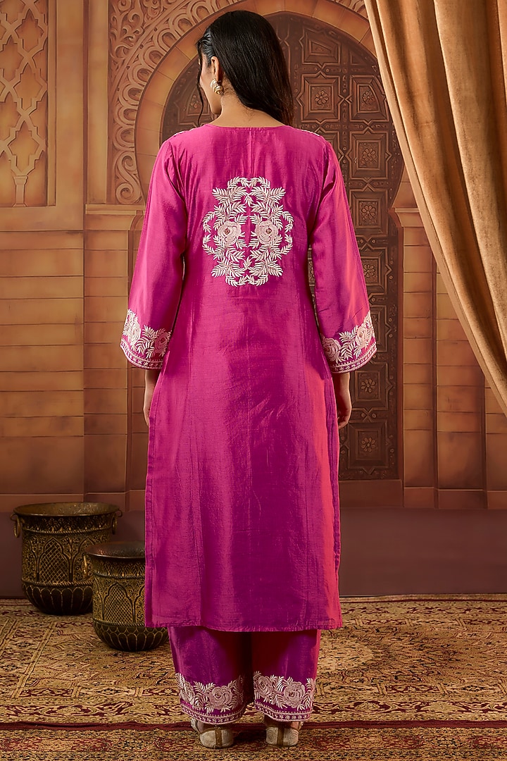 Pink Dhaka Silk Resham Badla Work Kurta Set by VAGA FASHIONS at Pernia's Pop Up Shop