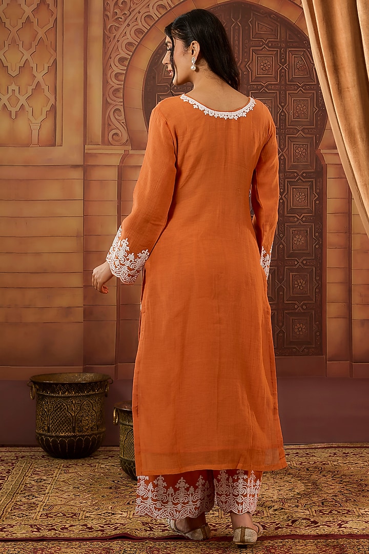 Orange Mal Fabric Dori Work Kurta Set by VAGA FASHIONS at Pernia's Pop Up Shop