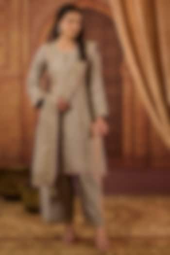 Beige Dhaka Silk Zari Sequins Work Kurta Set by VAGA FASHIONS at Pernia's Pop Up Shop