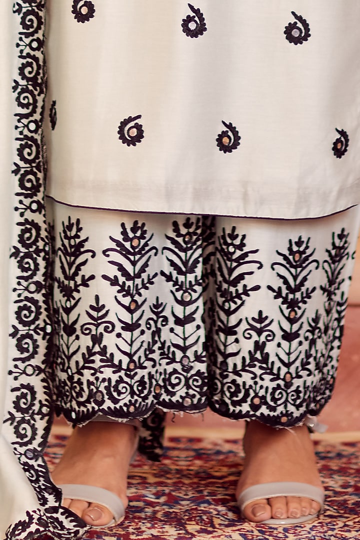 Light Aqua Dhaka Silk Embroidered Kurta Set by VAGA FASHIONS at Pernia's Pop Up Shop