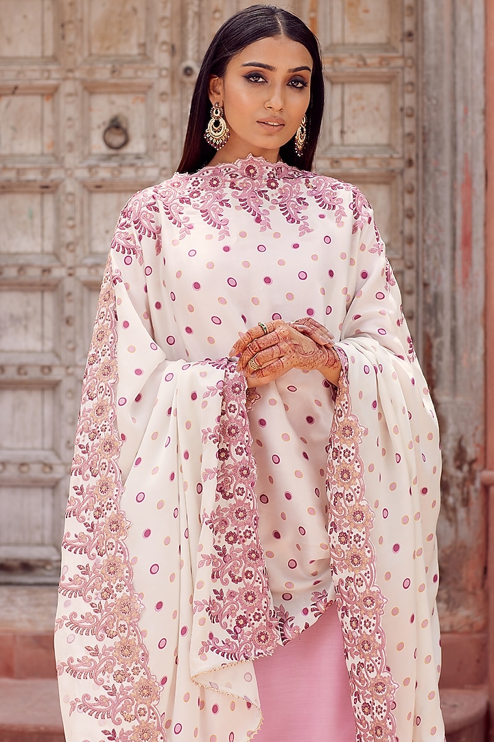 Pink Dhaka Silk Embroidered Kurta Set by VAGA FASHIONS at Pernia's Pop Up Shop