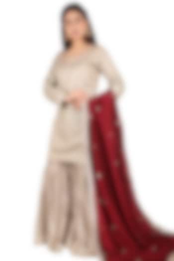 Light Beige Dhaka Silk Gharara Set by VAGA FASHIONS at Pernia's Pop Up Shop