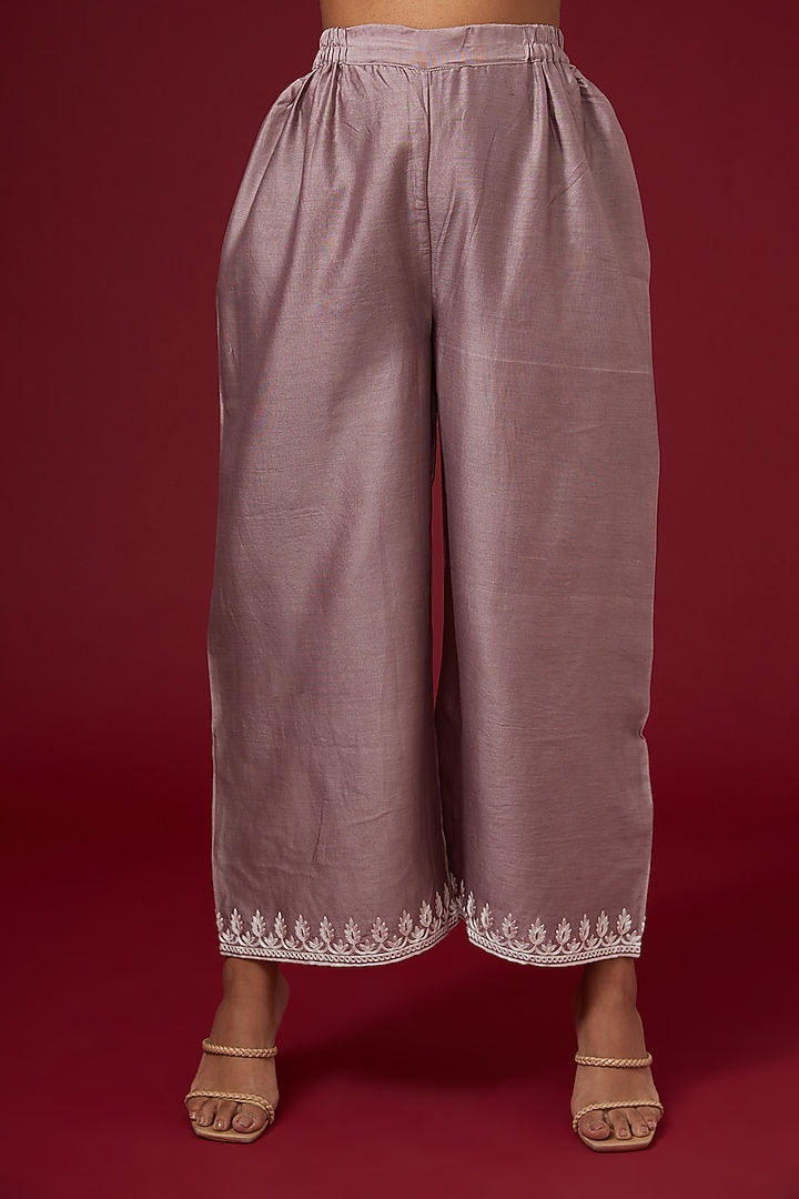 Grey Dhaka Silk Embroidered Kurta Set by VAGA FASHIONS at Pernia's Pop Up Shop