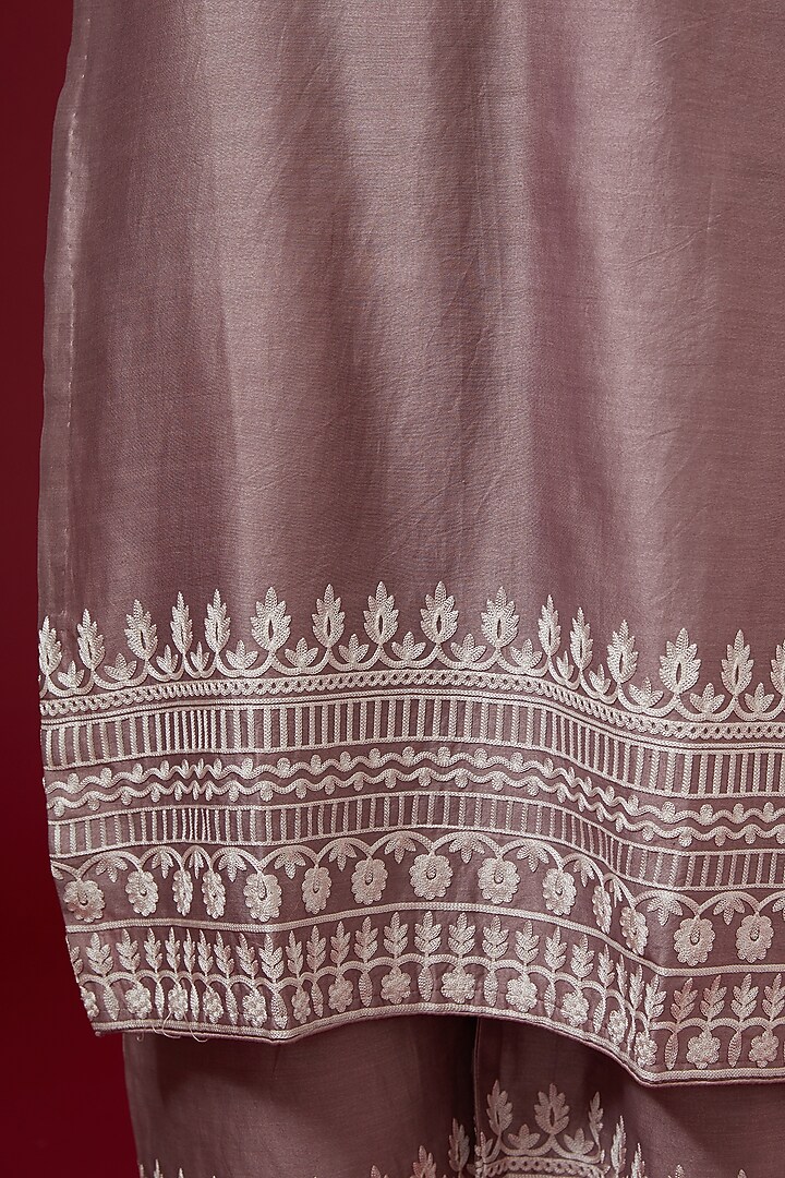 Grey Dhaka Silk Embroidered Kurta Set by VAGA FASHIONS at Pernia's Pop Up Shop