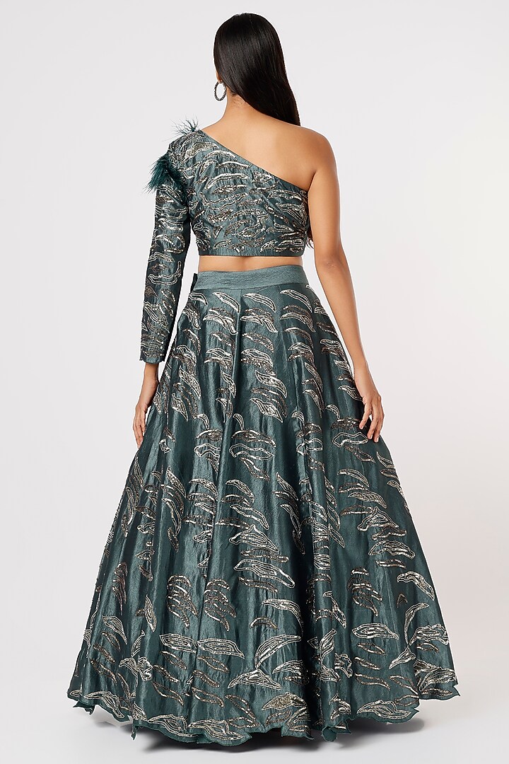 Turquoise Embroidered Bridal Lehenga Set by Vaibhav & Mitali at Pernia's Pop Up Shop
