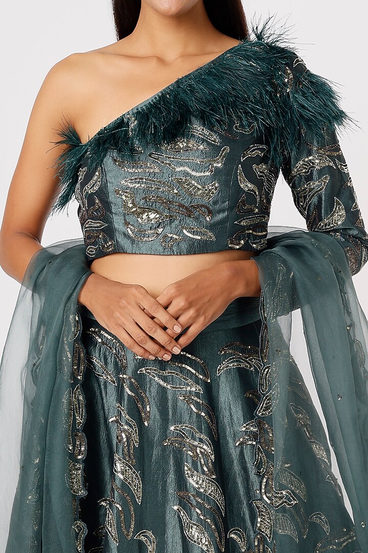 Turquoise Embroidered Bridal Lehenga Set by Vaibhav & Mitali at Pernia's Pop Up Shop