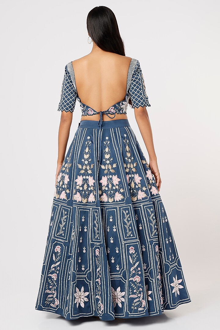 Cobalt Blue Embroidered Bridal Lehenga Set by Vaibhav & Mitali at Pernia's Pop Up Shop