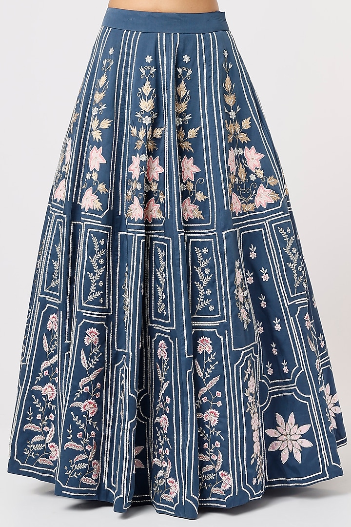 Cobalt Blue Embroidered Bridal Lehenga Set by Vaibhav & Mitali at Pernia's Pop Up Shop