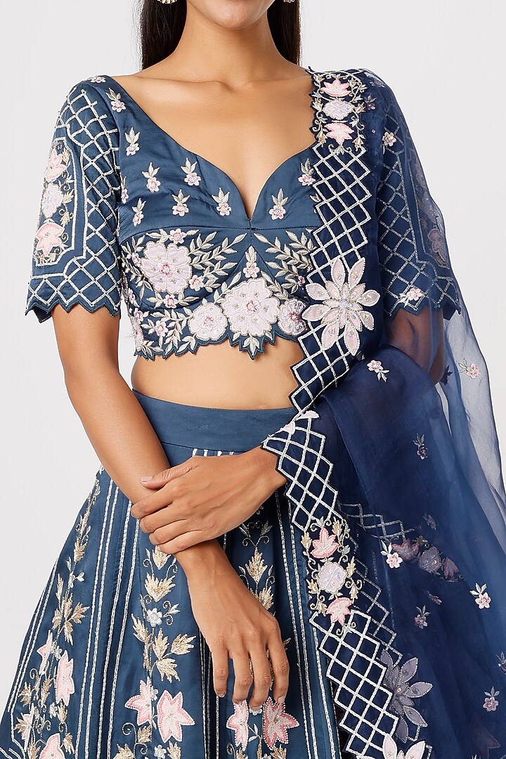 Cobalt Blue Embroidered Bridal Lehenga Set by Vaibhav & Mitali at Pernia's Pop Up Shop