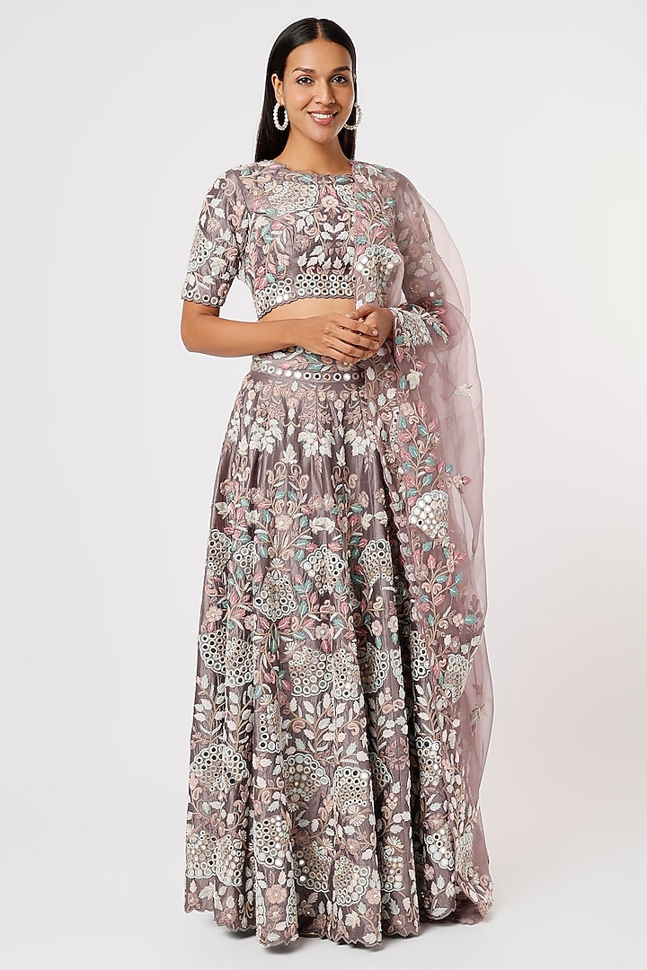 Mauve Embroidered Bridal Lehenga Set by Vaibhav & Mitali at Pernia's Pop Up Shop