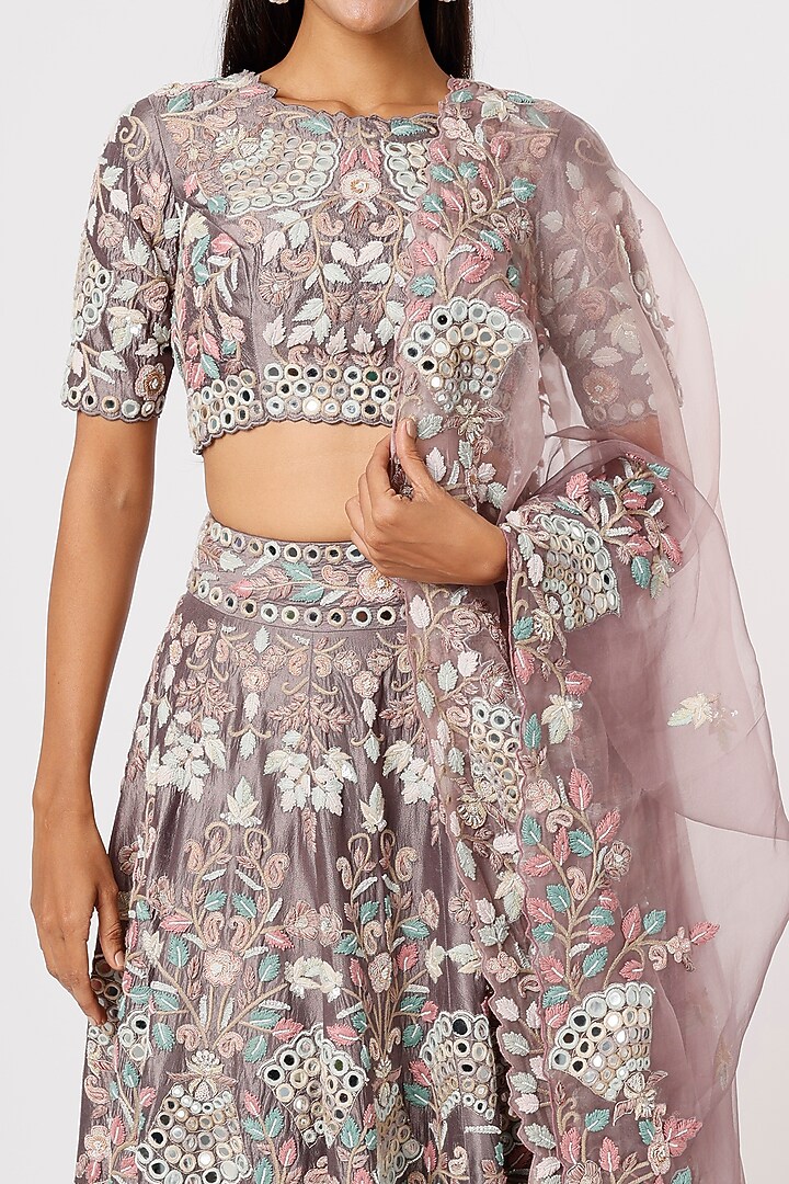 Mauve Embroidered Bridal Lehenga Set by Vaibhav & Mitali at Pernia's Pop Up Shop