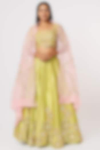 Mint Green Embroidered Lehenga Set by Vaibhav & Mitali