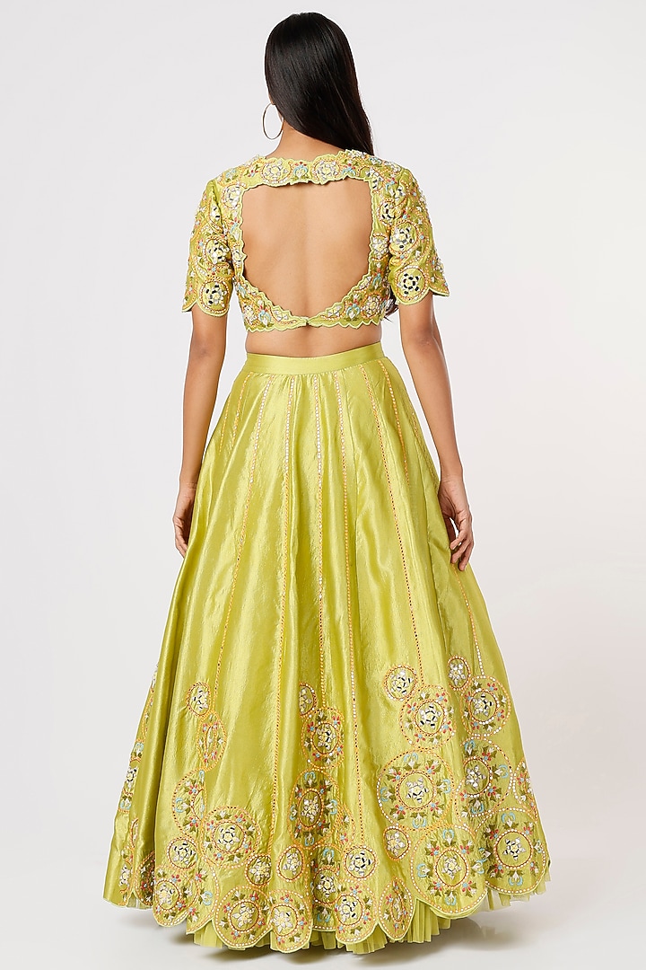 Mint Green Embroidered Wedding Lehenga Set by Vaibhav & Mitali at Pernia's Pop Up Shop