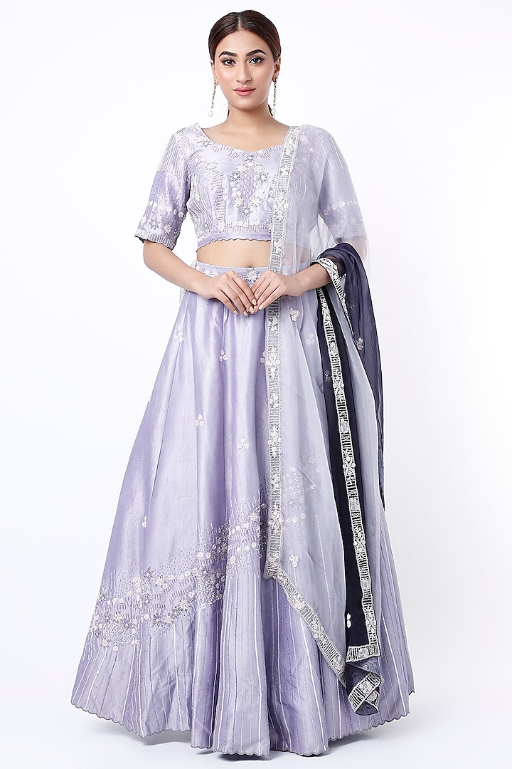 Light Purple Kora Silk Wedding Lehenga Set by Vaibhav & Mitali at Pernia's Pop Up Shop