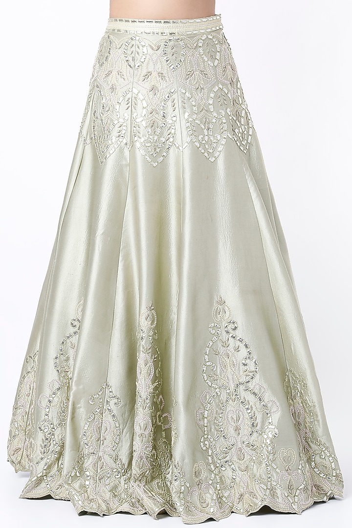 Mint Green Kora Silk Wedding Lehenga Set by Vaibhav & Mitali at Pernia's Pop Up Shop