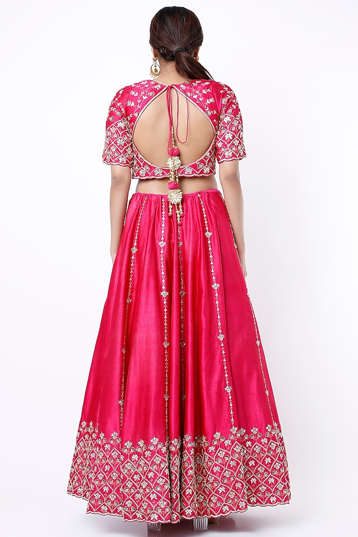 Fuchsia Kora Silk Wedding Lehenga Set by Vaibhav & Mitali at Pernia's Pop Up Shop