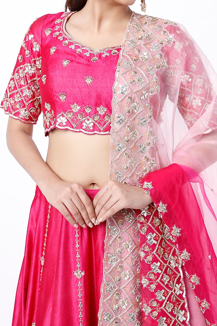 Fuchsia Kora Silk Wedding Lehenga Set by Vaibhav & Mitali at Pernia's Pop Up Shop