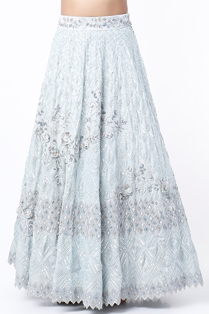 Sky Blue Satin & Organza Bridal Lehenga Set by Vaibhav & Mitali at Pernia's Pop Up Shop
