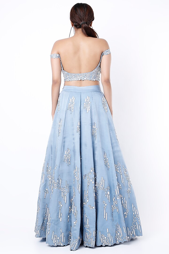 Powder Blue Satin & Organza Wedding Lehenga Set by Vaibhav & Mitali at Pernia's Pop Up Shop