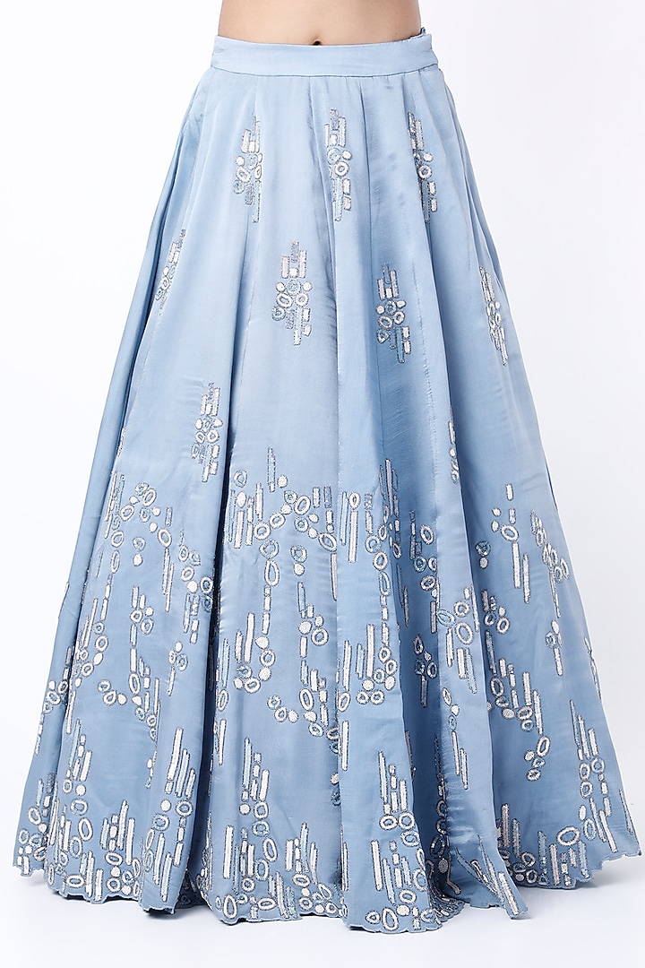 Powder Blue Satin & Organza Wedding Lehenga Set by Vaibhav & Mitali at Pernia's Pop Up Shop
