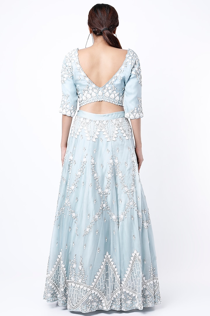 Sky Blue Organza Wedding Lehenga Set by Vaibhav & Mitali at Pernia's Pop Up Shop