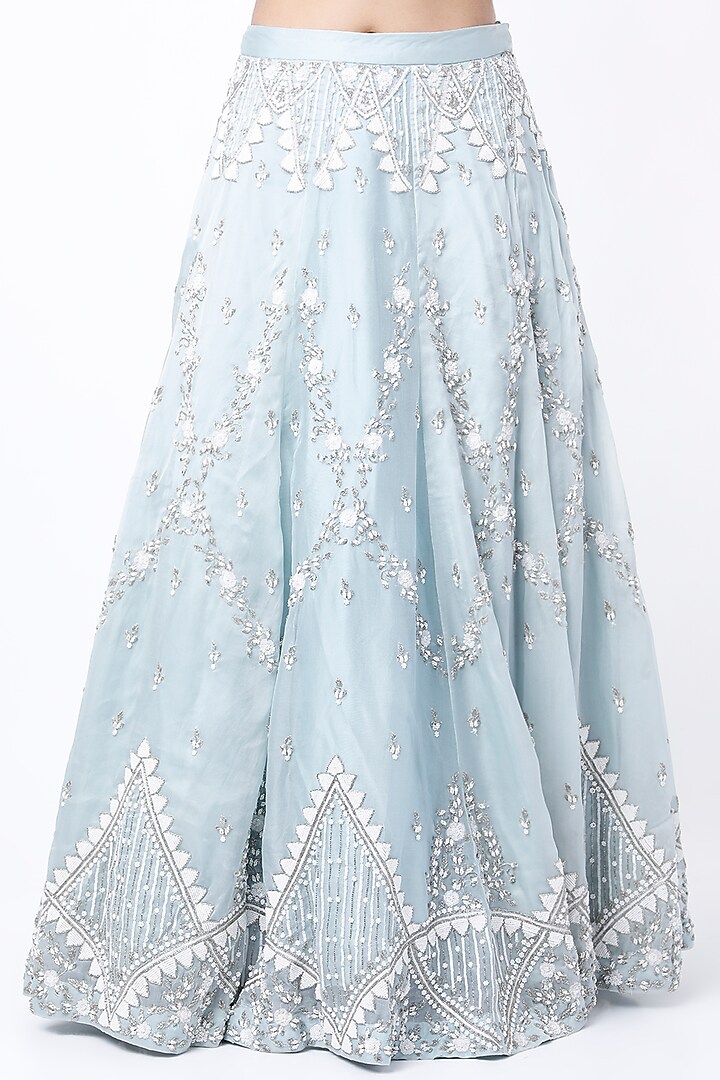 Sky Blue Organza Wedding Lehenga Set by Vaibhav & Mitali at Pernia's Pop Up Shop