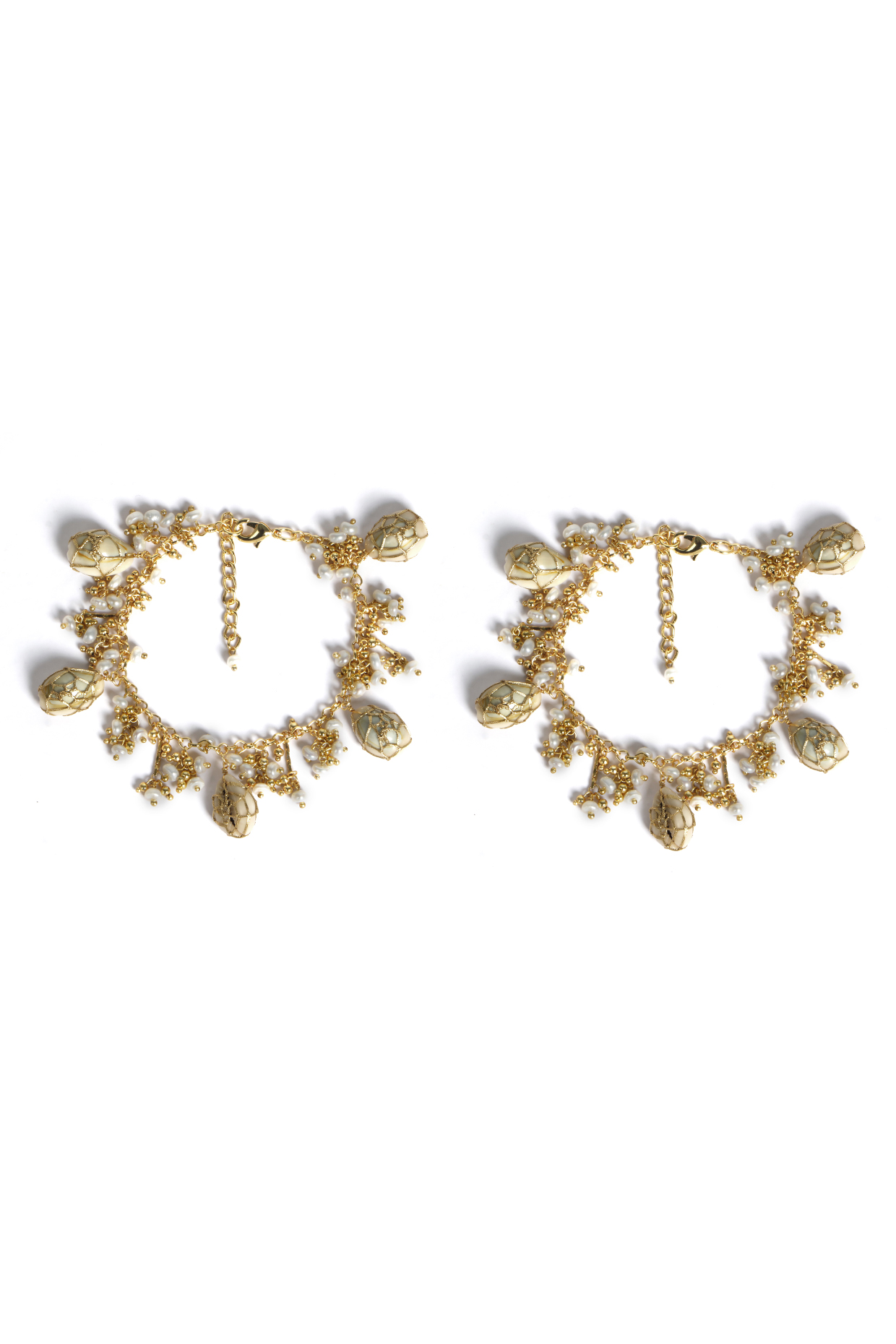 Gold Plated Beaded Anklets (Set of 2) by Vaidaan Jewellery
