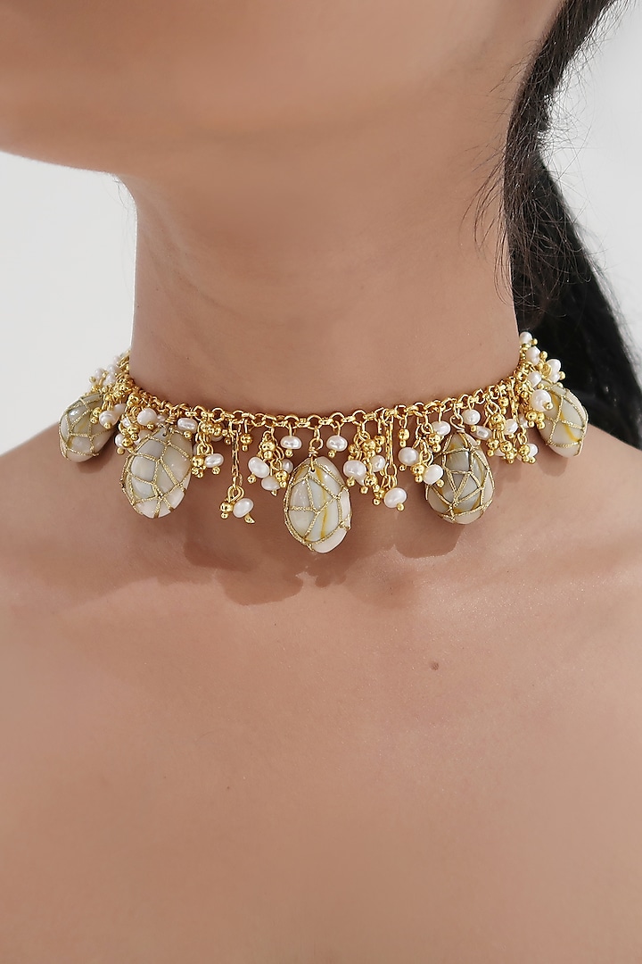 Gold Plated Beaded Necklace by Vaidaan Jewellery
