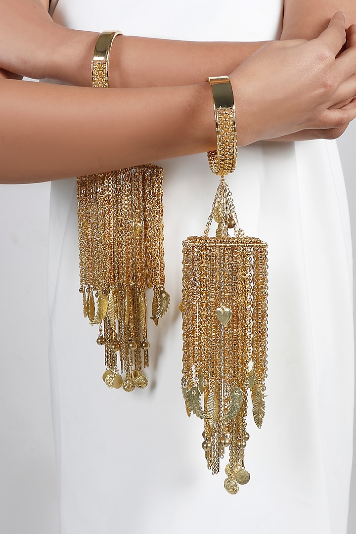 Gold Plated Beaded Kaleeras (Set of 2) by Vaidaan Jewellery