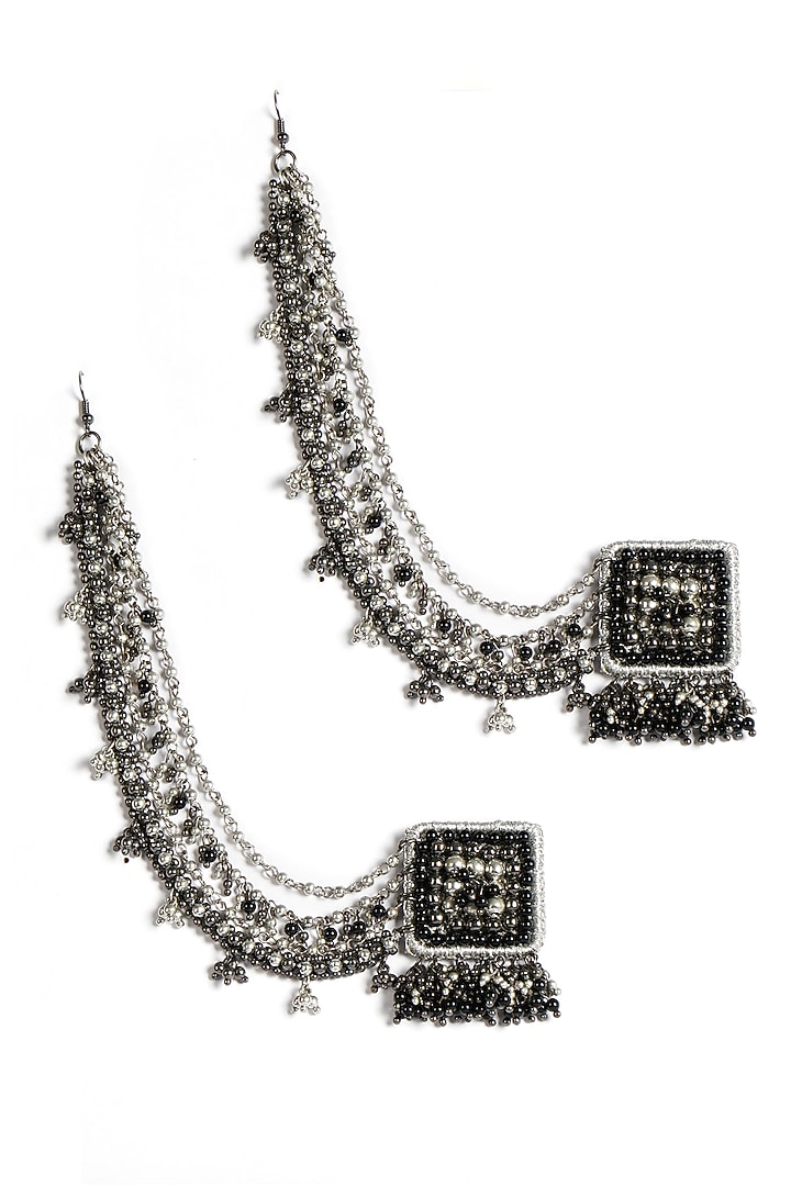 Two Tone Finish Earrings With Black Stones by Vaidaan Jewellery at Pernia's Pop Up Shop